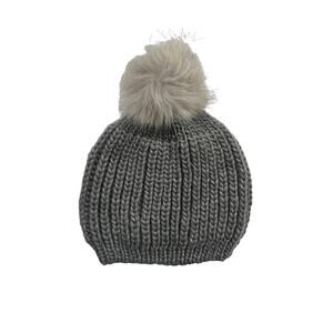 Beanie Dark Gray with Silvery Threads and Light Gray Pompom OS